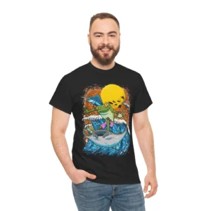 Frog Surfing Tee , Nostalgic Nature Lover Shirt, Unisex Cotton T-Shirt