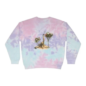 Unisex Tie-Dye Sweatshirt Brachiosaurus eating flowers